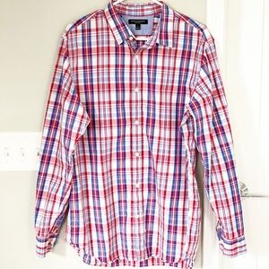 Banana Republic Blue Red Plaid Button Down Shirt Size L